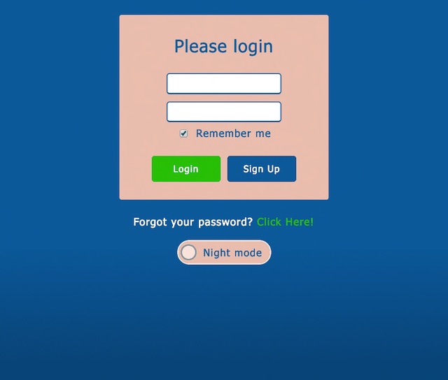 Login Page screenshot